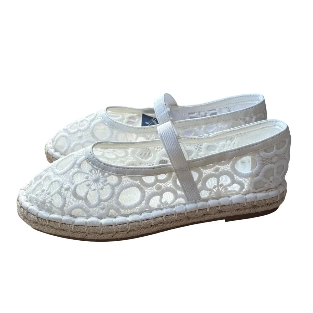 Universal Thread Celia White Floral Lace Espadrille Mary Jane Flats Size 6.5 NEW